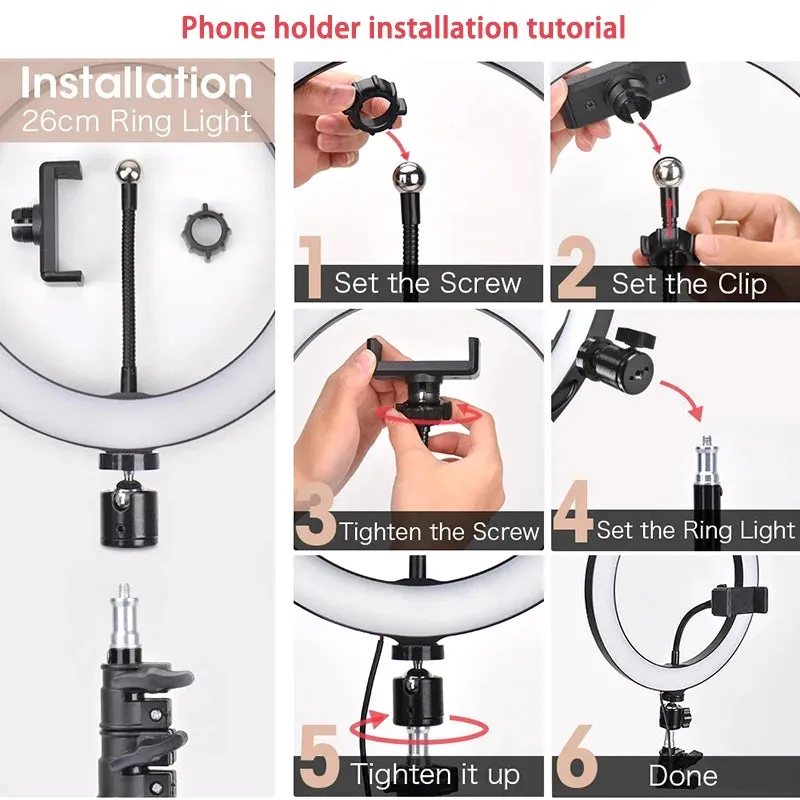 10inch LED Selfie Ring Lights Photo Lamp Ringlight with Phone Stand Photography Lamp for Tiktok Video