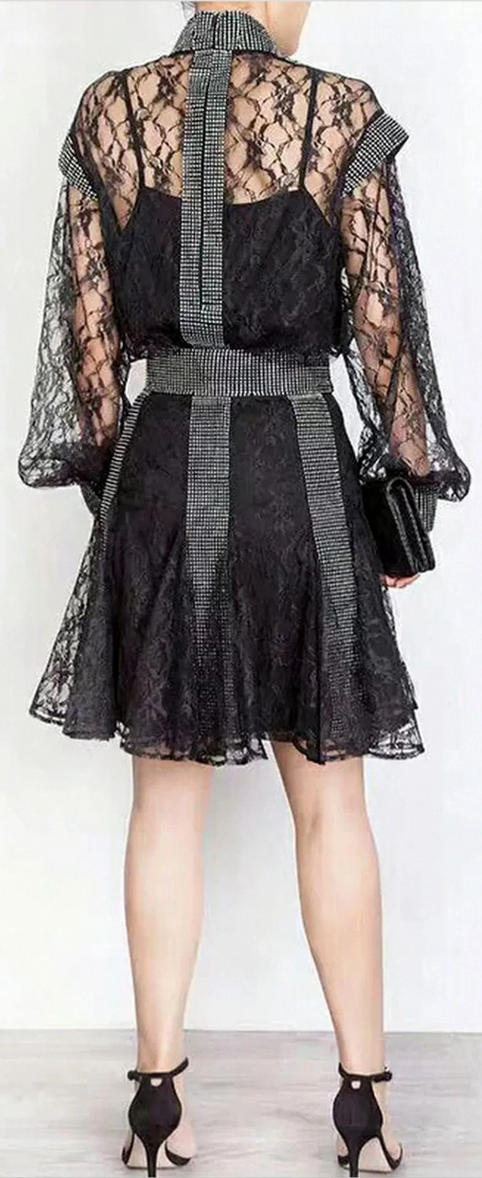 3 PC Lace and Rhinestone Embellished Dress Set