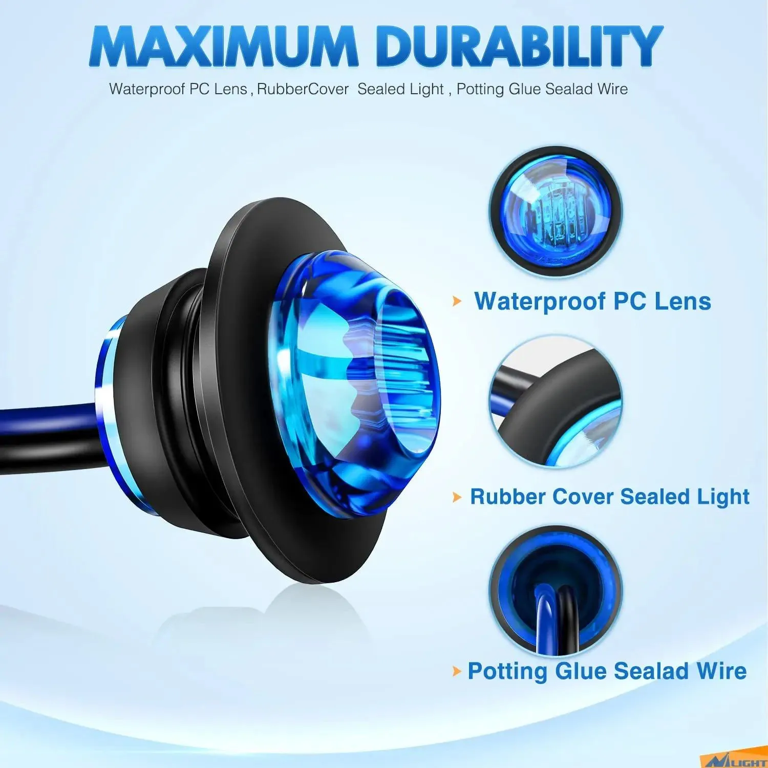 3/4 inch Blue Round LED Marker Lights (10 Pcs)