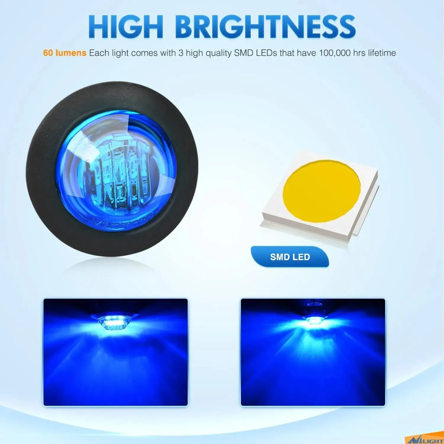 3/4 inch Blue Round LED Marker Lights (10 Pcs)