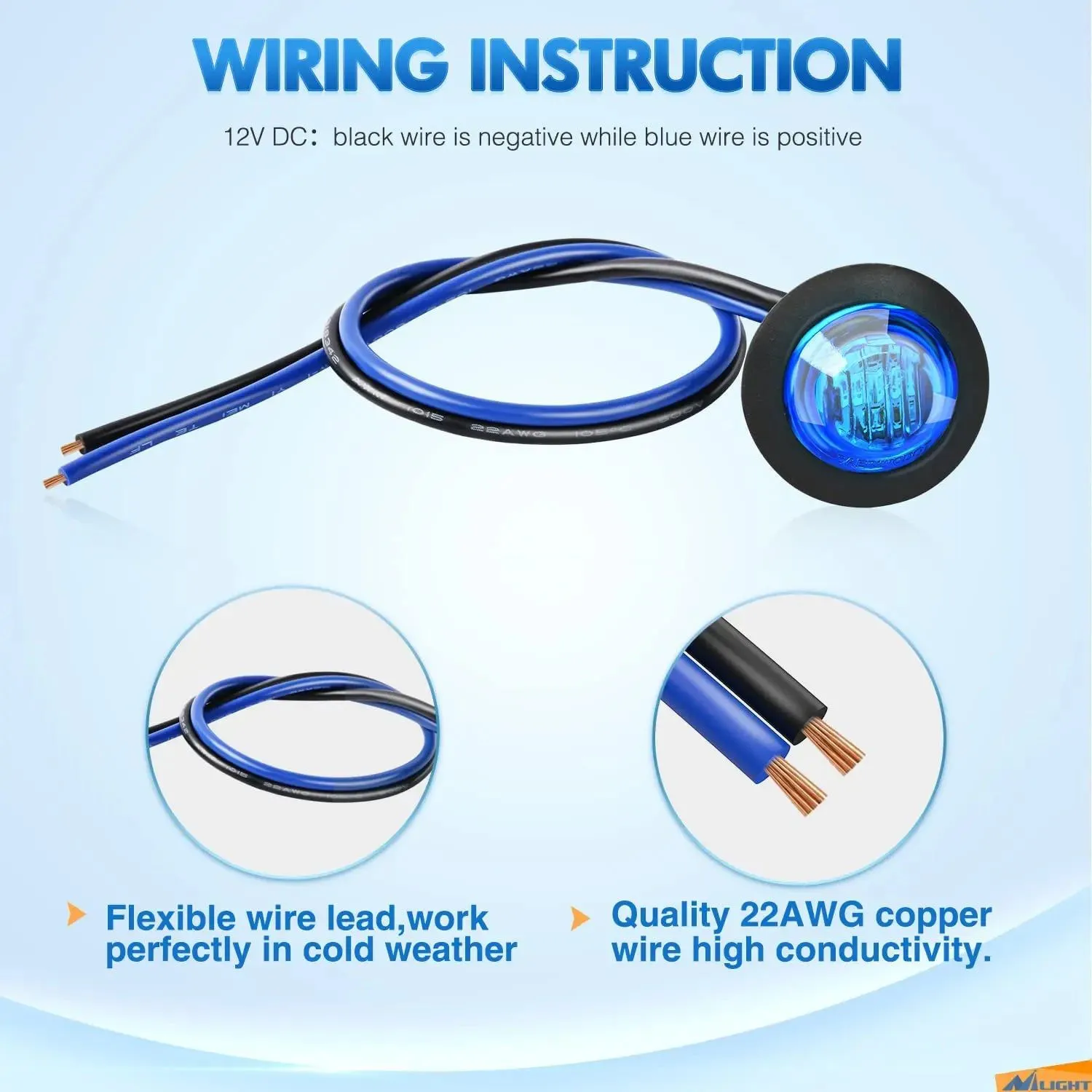 3/4 inch Blue Round LED Marker Lights (10 Pcs)