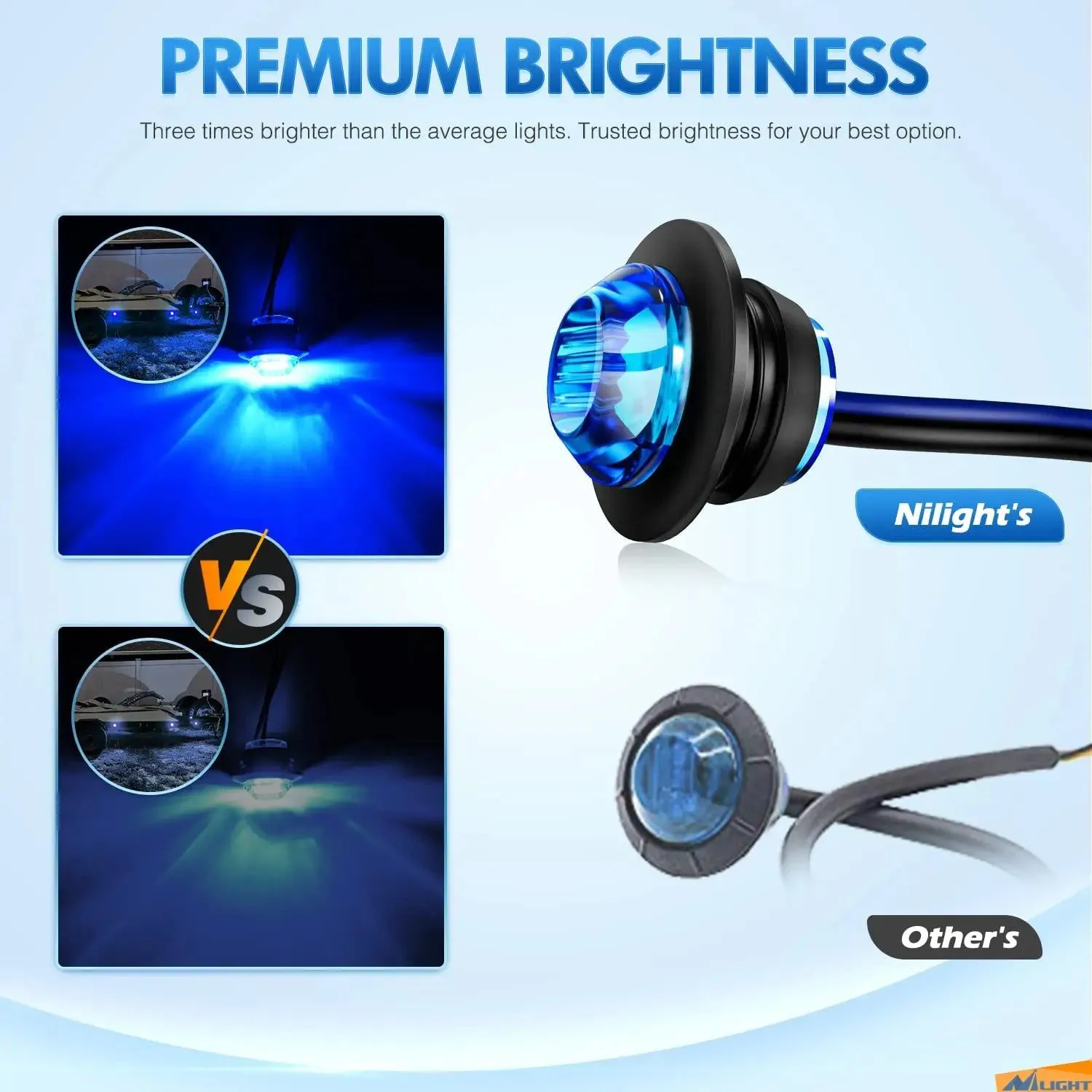3/4 inch Blue Round LED Marker Lights (10 Pcs)