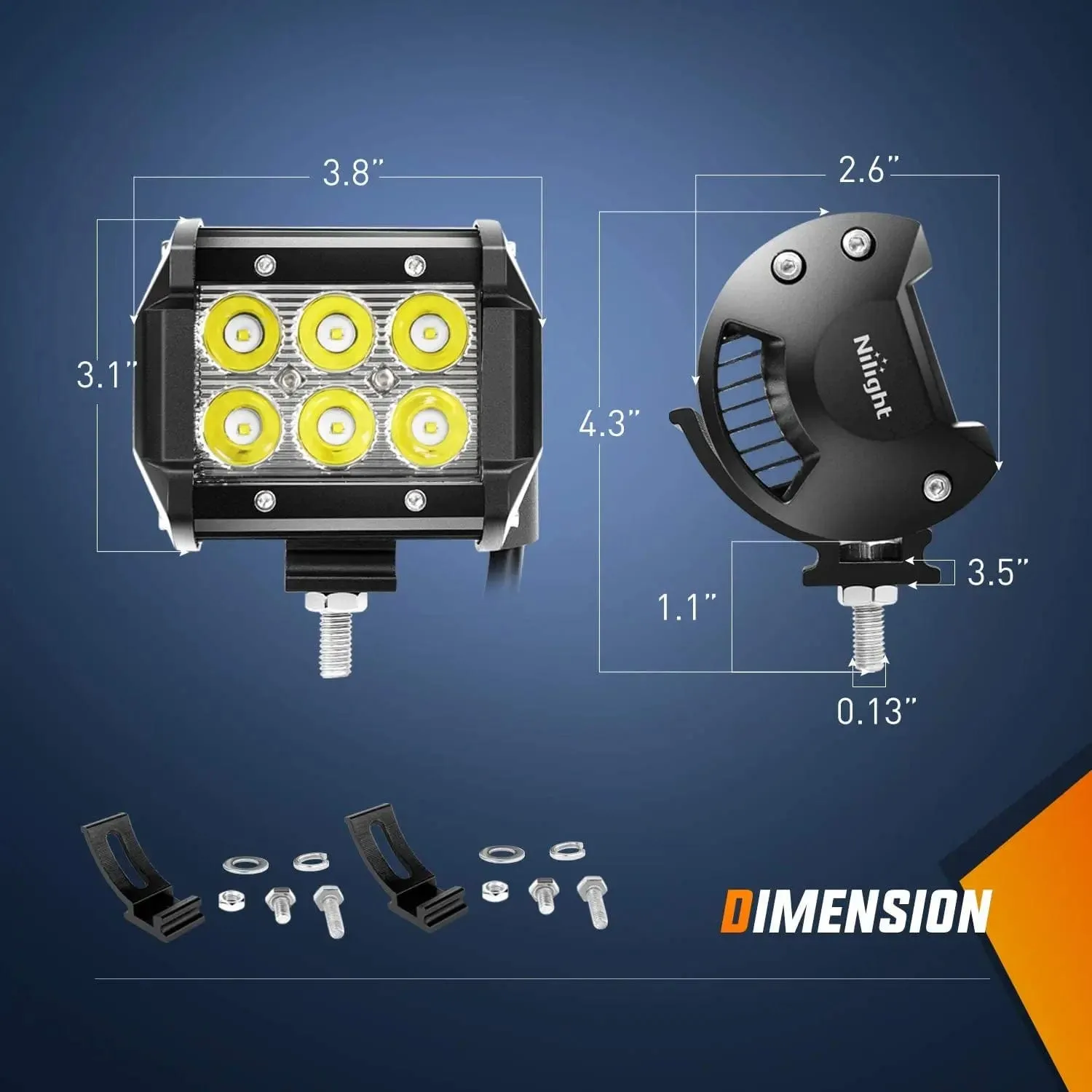 4 Inch 18W Spot LED Pods (Pair) | Pillar Hood Mount | 16AWG Wire 3Pin Switch