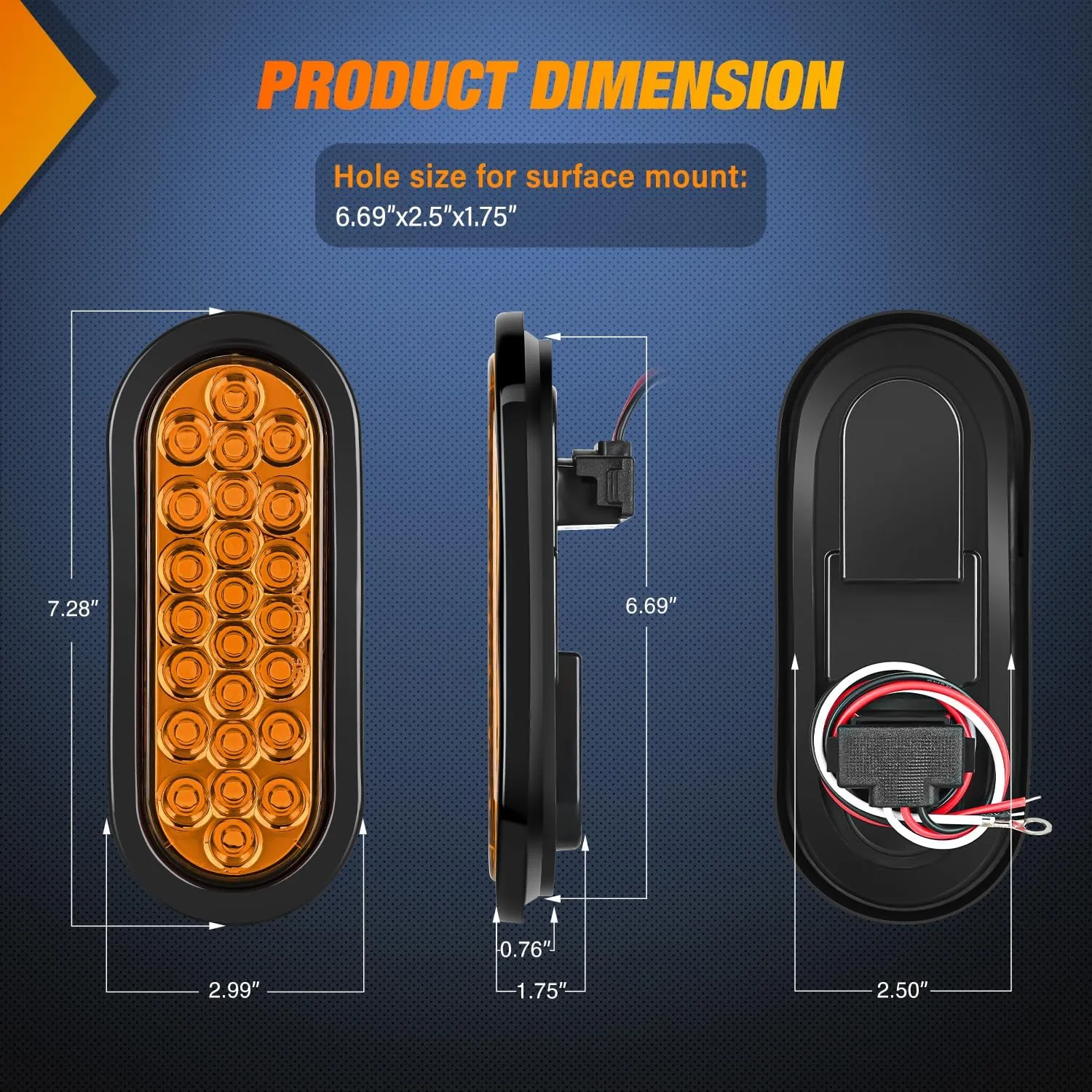 6 Inch Oval Amber 24Leds Trailer Tail Lights (Pair)