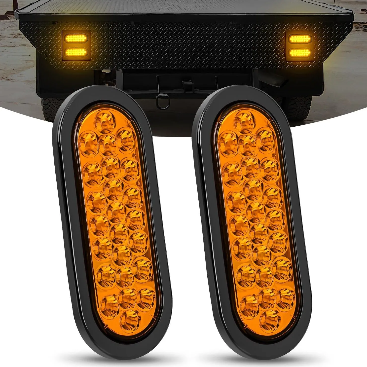 6 Inch Oval Amber 24Leds Trailer Tail Lights (Pair)