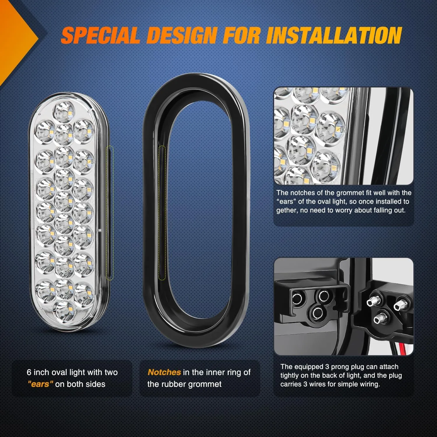 6 Inch Oval White 24Leds Trailer Tail Lights 4Pcs