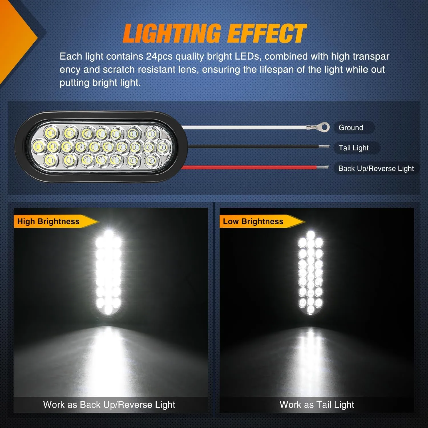 6 Inch Oval White 24Leds Trailer Tail Lights 4Pcs
