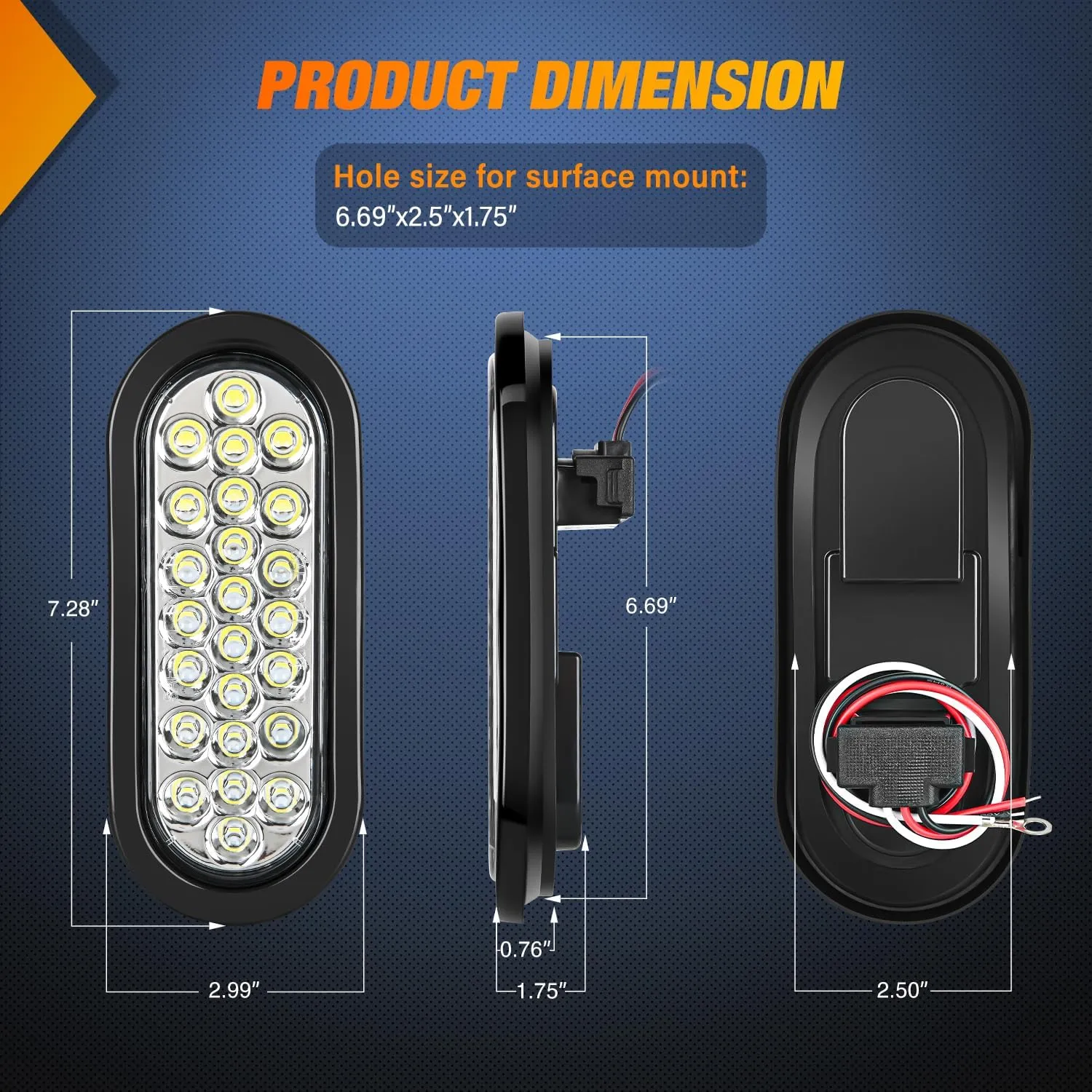 6 Inch Oval White 24Leds Trailer Tail Lights 4Pcs