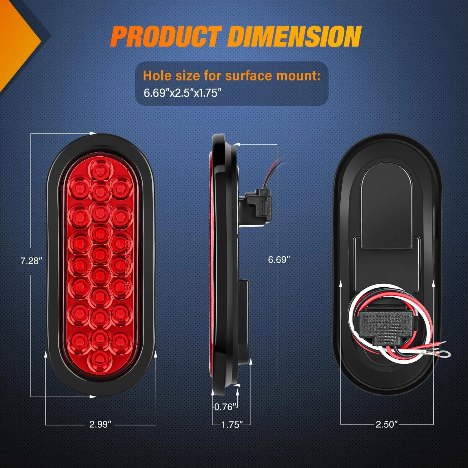 6 Inch Oval White Red 24Leds Trailer Tail Lights 4Pcs