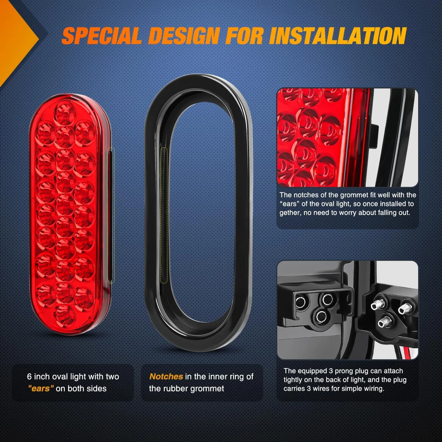 6 Inch Oval White Red 24Leds Trailer Tail Lights 4Pcs