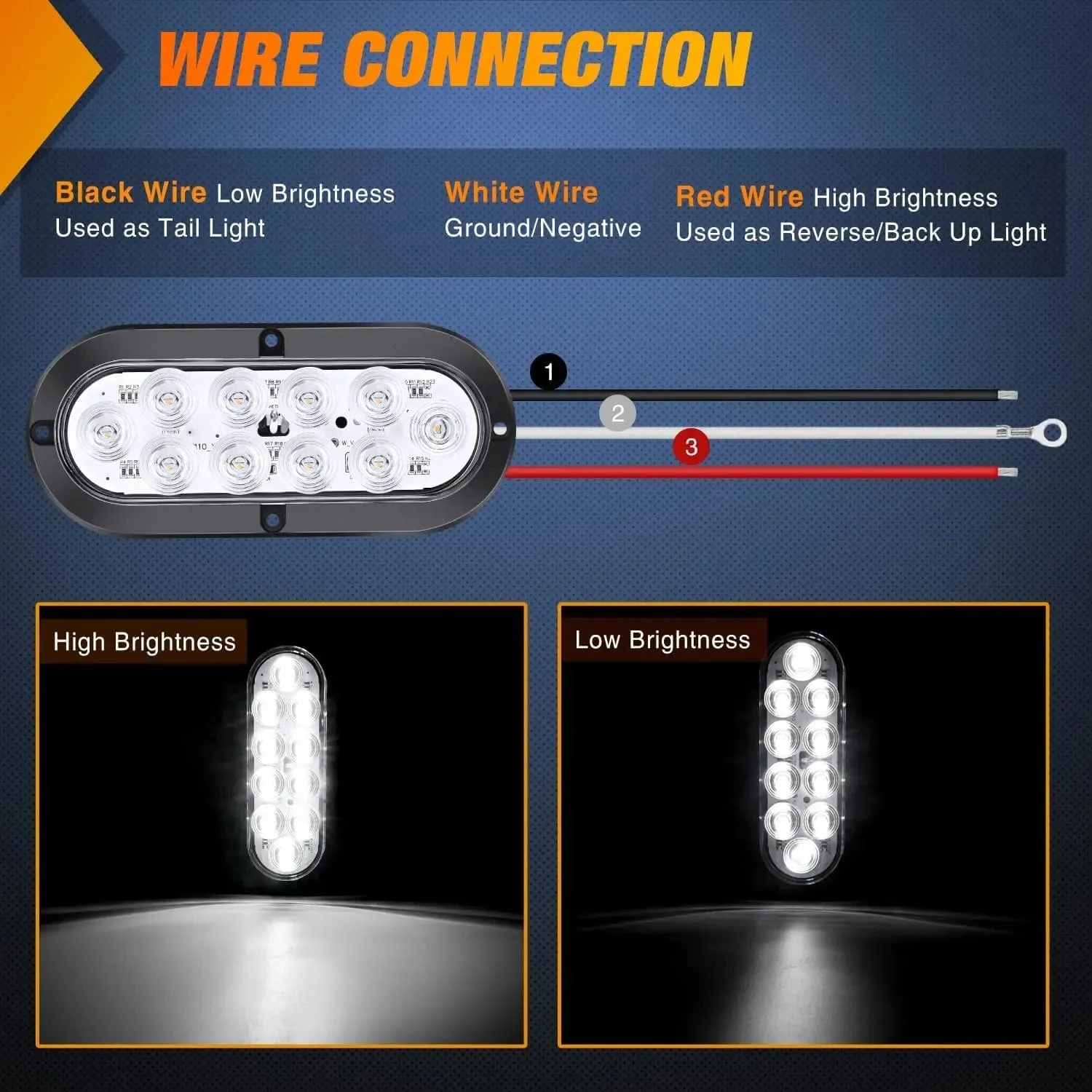 6 Inch Oval White Upgrade LED Trailer Tail Lights (Pair)