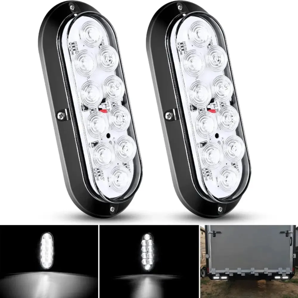 6 Inch Oval White Upgrade LED Trailer Tail Lights (Pair)
