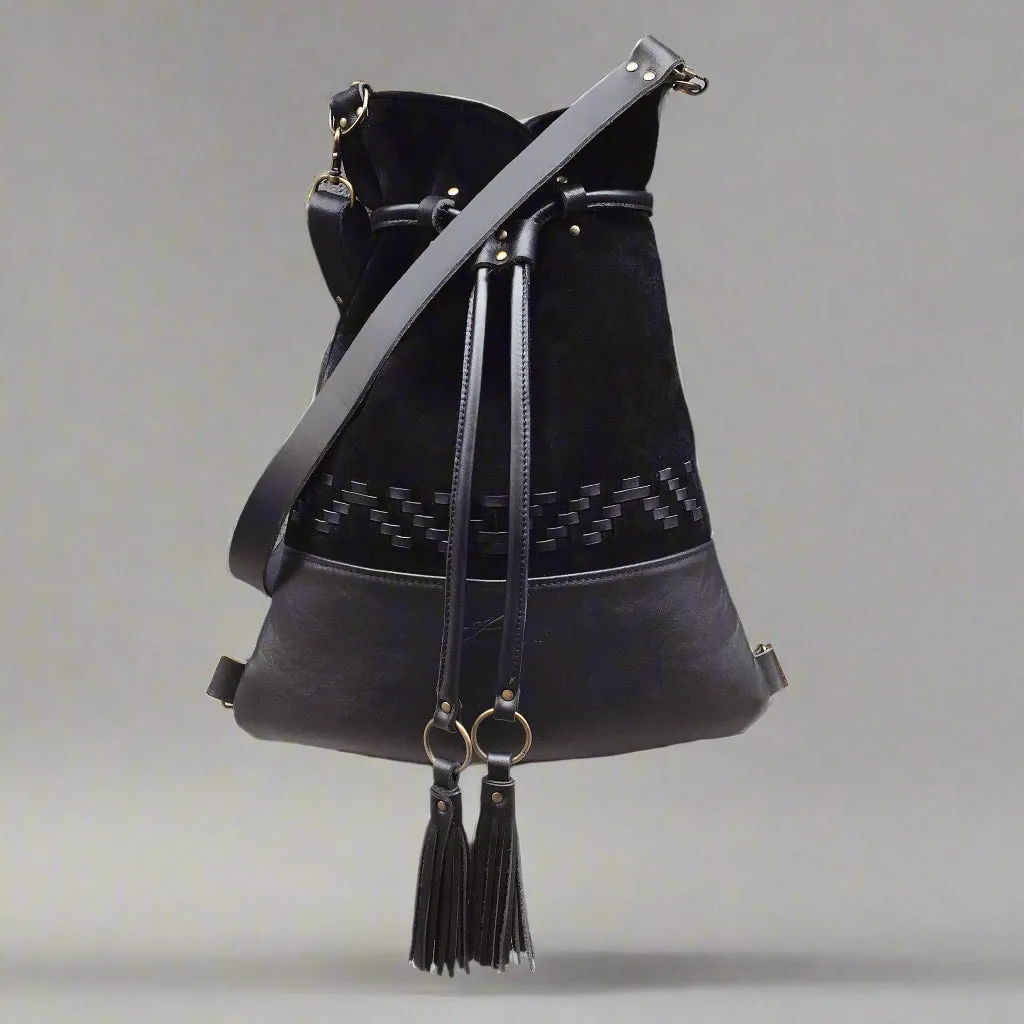 BLACK TRIANGLE WOVEN BACKPACK/TOTEBAG