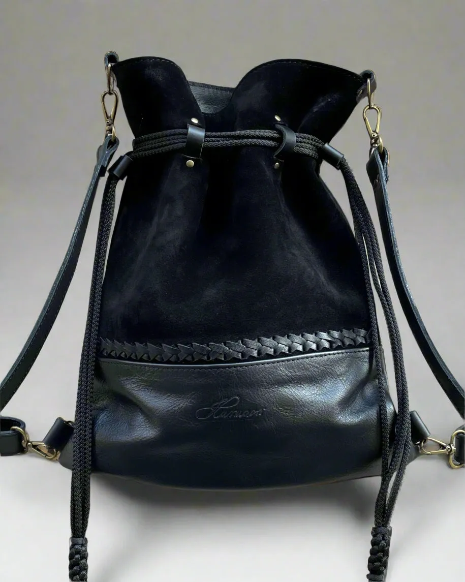 BRAIDED BLACK BACKPACK/TOTEBAG