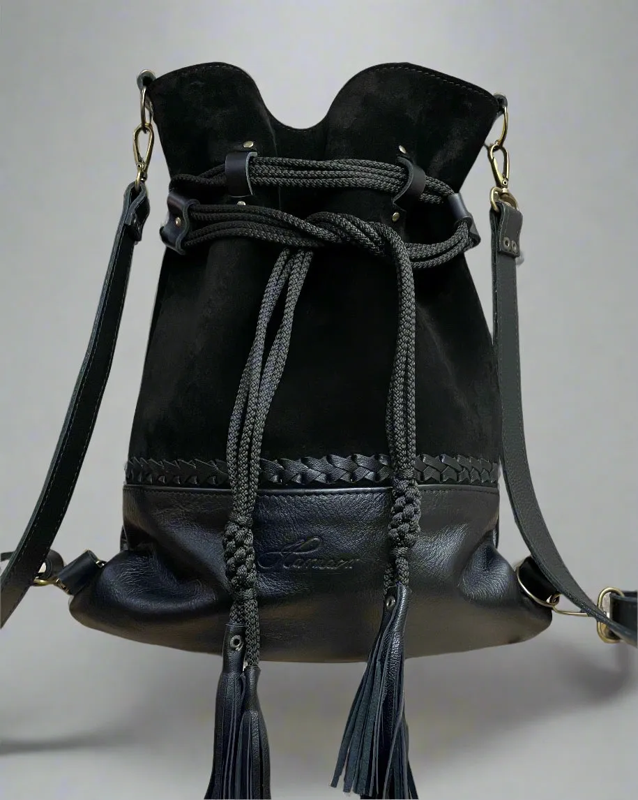 BRAIDED BLACK BACKPACK/TOTEBAG