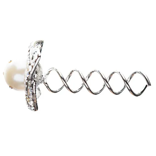 Bridal Wedding Jewelry Hair Spiral Pin Crystal Rhinestone Pearl Style Silver