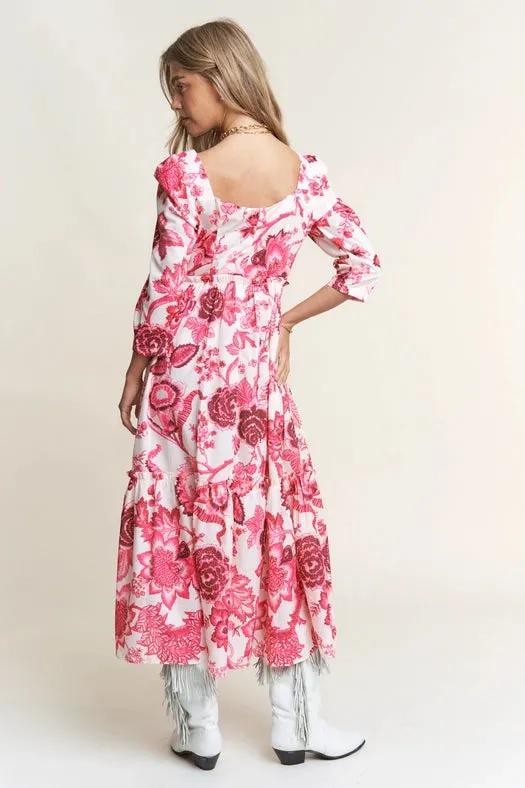 Classy Floral Tiered Long Sleeve Midi Dress