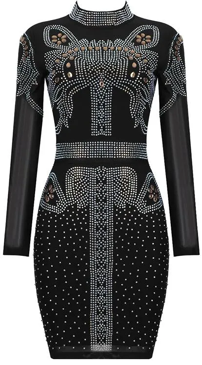 Crystal-Studded Stretch Mini Dress