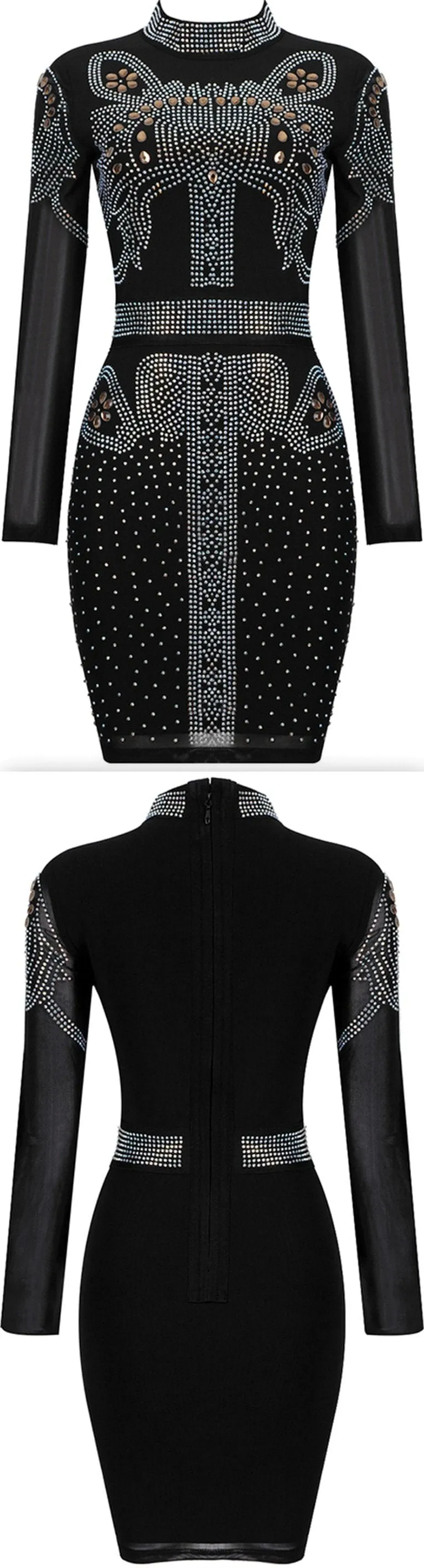 Crystal-Studded Stretch Mini Dress