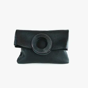 Daphne Foldover Clutch - Pebbled Licorice