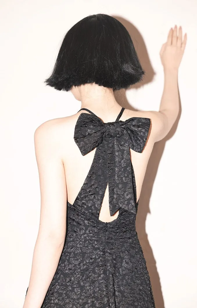 DOLLY Luxury Black Bow Halter Neck Backless High Waist Short Birthday Dress-Crystal