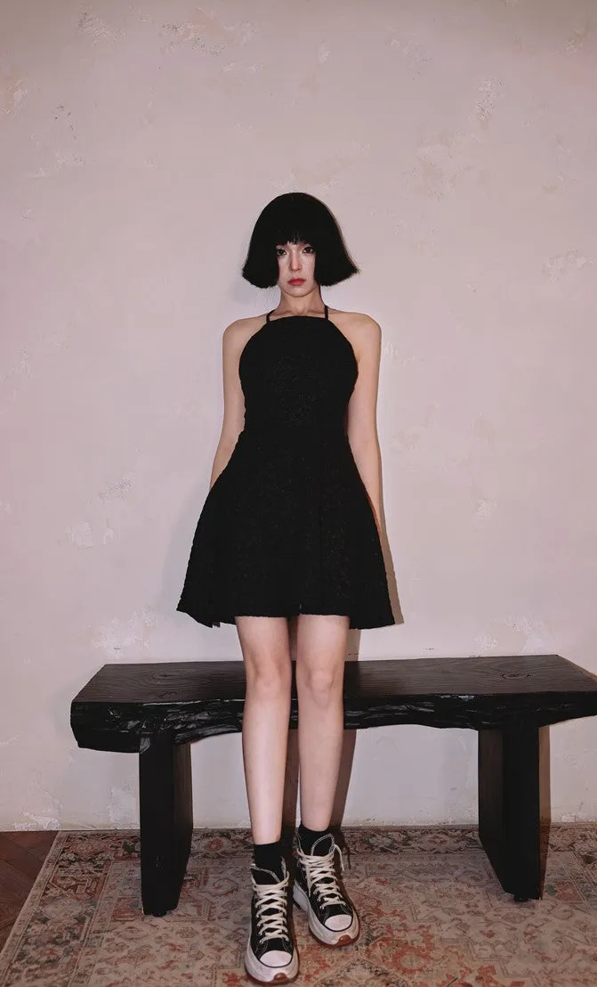 DOLLY Luxury Black Bow Halter Neck Backless High Waist Short Birthday Dress-Crystal