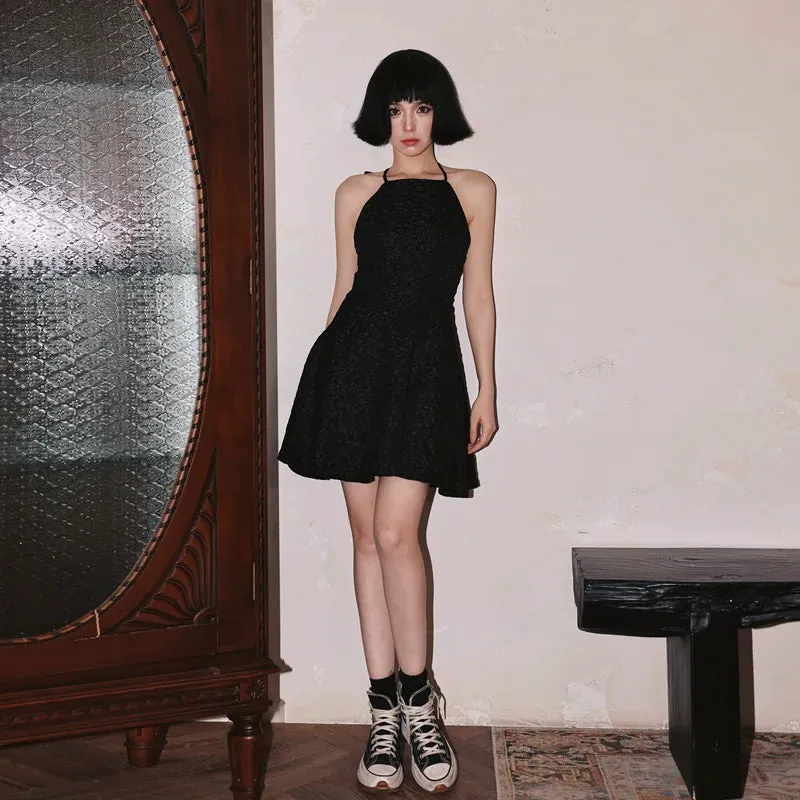 DOLLY Luxury Black Bow Halter Neck Backless High Waist Short Birthday Dress-Crystal