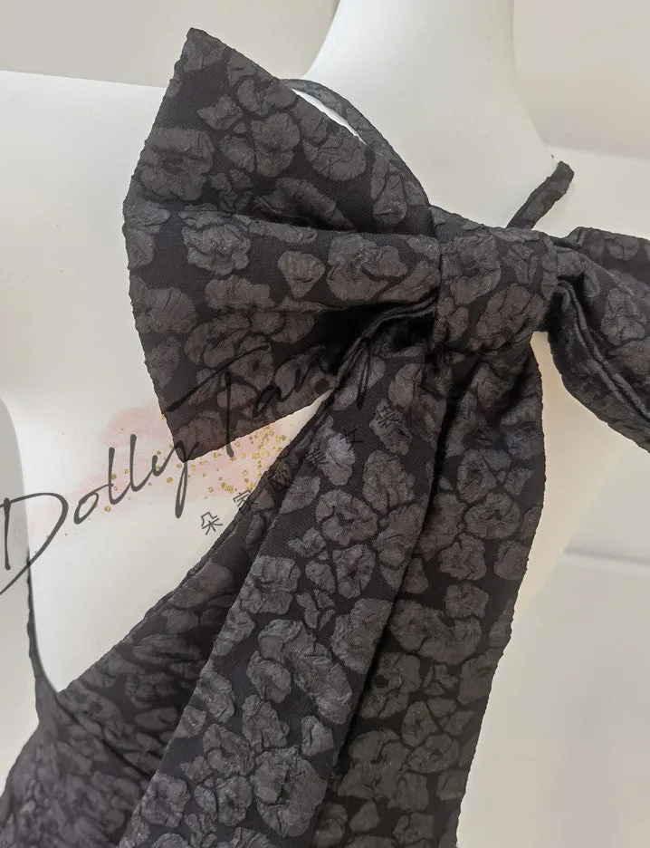 DOLLY Luxury Black Bow Halter Neck Backless High Waist Short Birthday Dress-Crystal