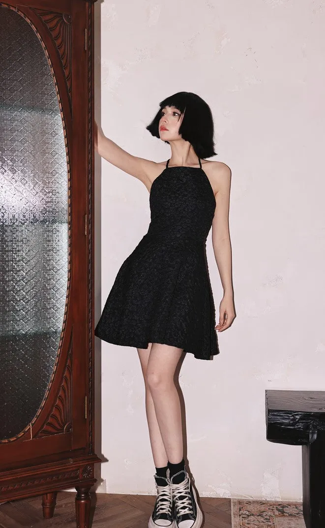 DOLLY Luxury Black Bow Halter Neck Backless High Waist Short Birthday Dress-Crystal