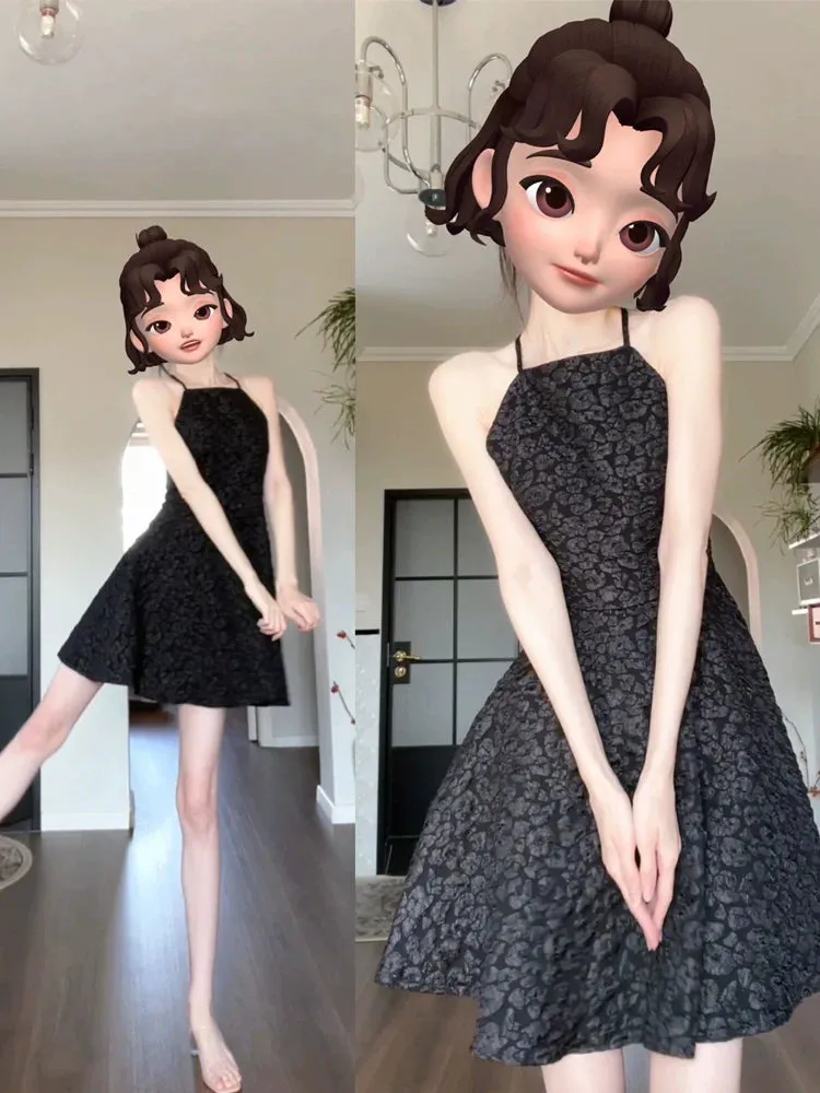 DOLLY Luxury Black Bow Halter Neck Backless High Waist Short Birthday Dress-Crystal