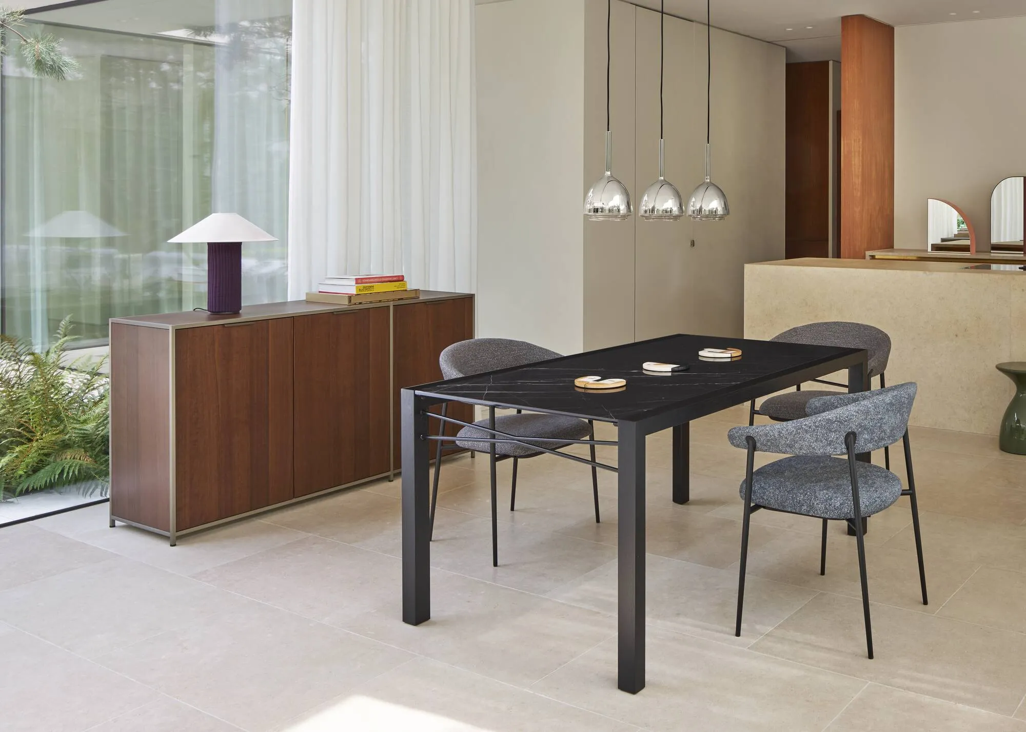 Extensia Dining Table Marquinia Ceramic Stoneware Top Base In Black Stained Ash