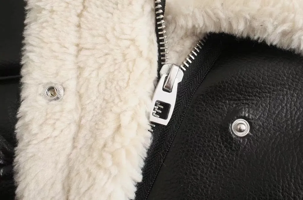 FAUX LEATHER JACKET WITH FAUX SHEARLING