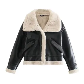 FAUX LEATHER JACKET WITH FAUX SHEARLING
