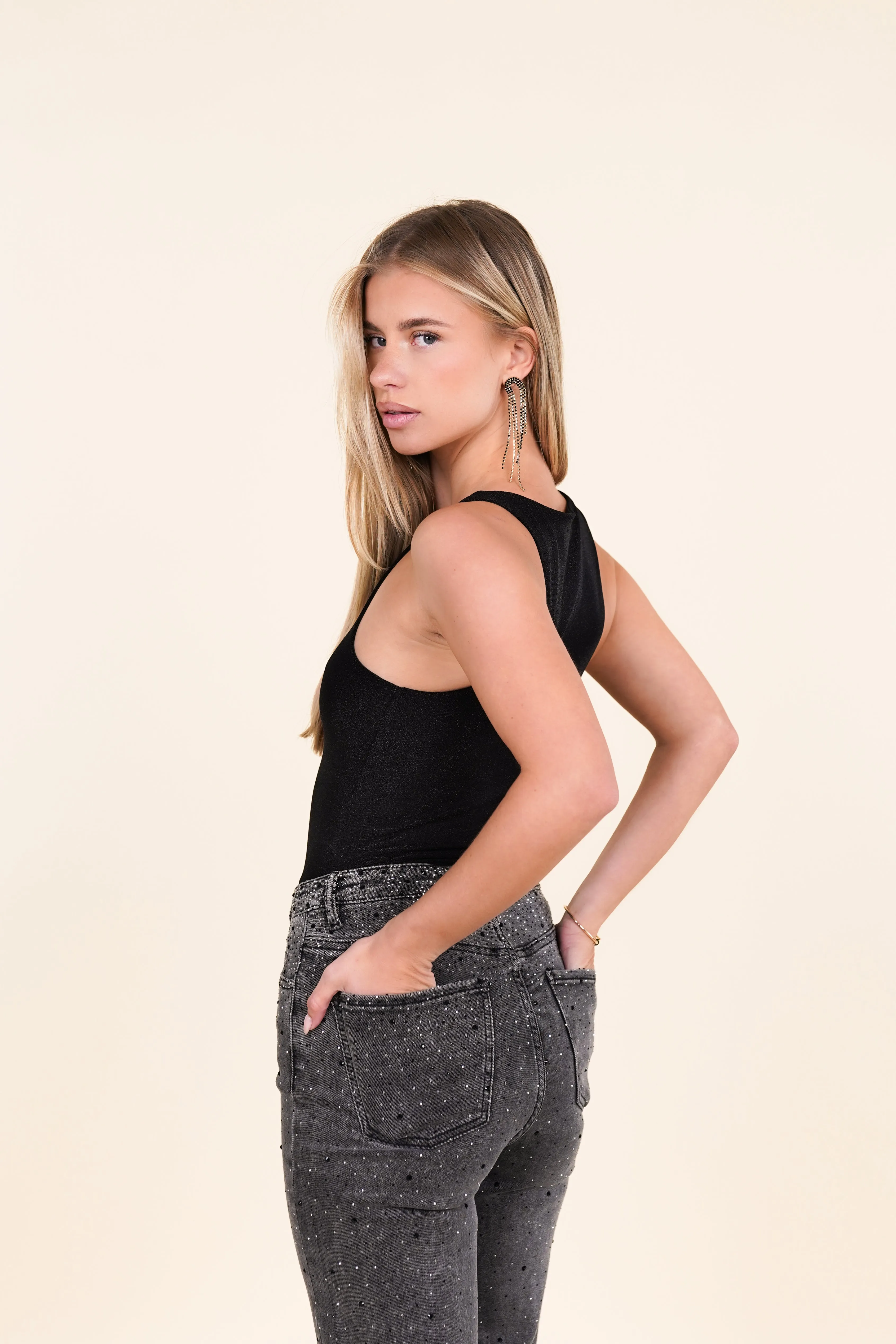 Glitter halterbody zwart - Febe