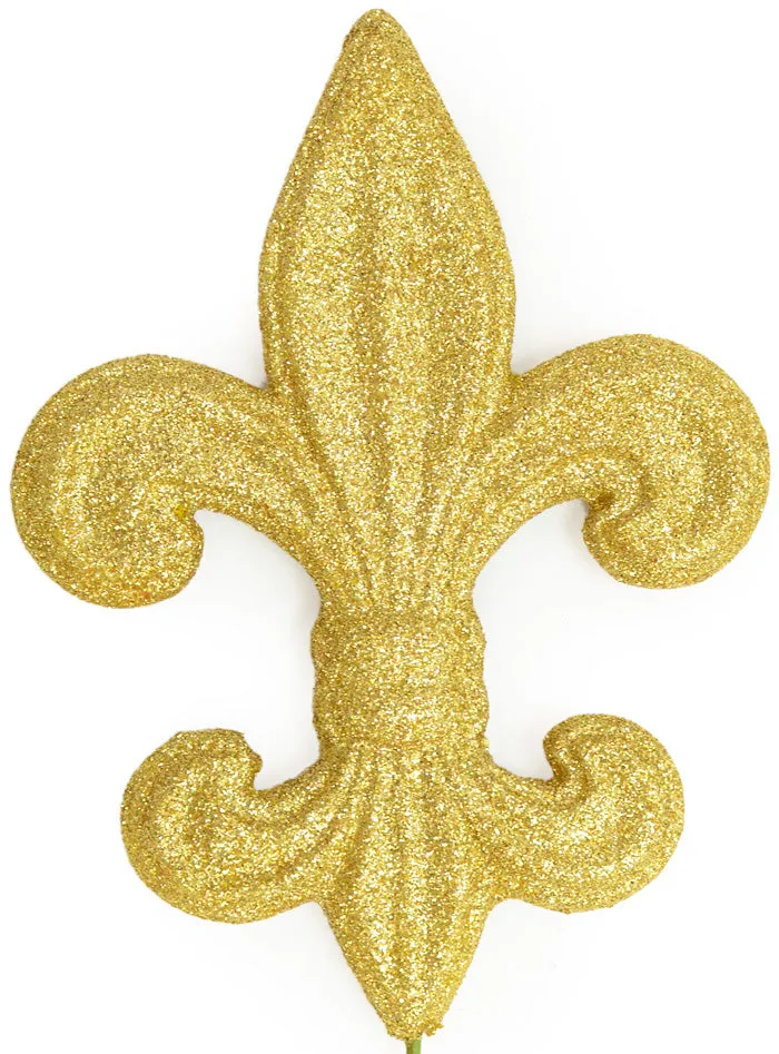 Gold Glitter Fleur De Lis Pick: 6"
