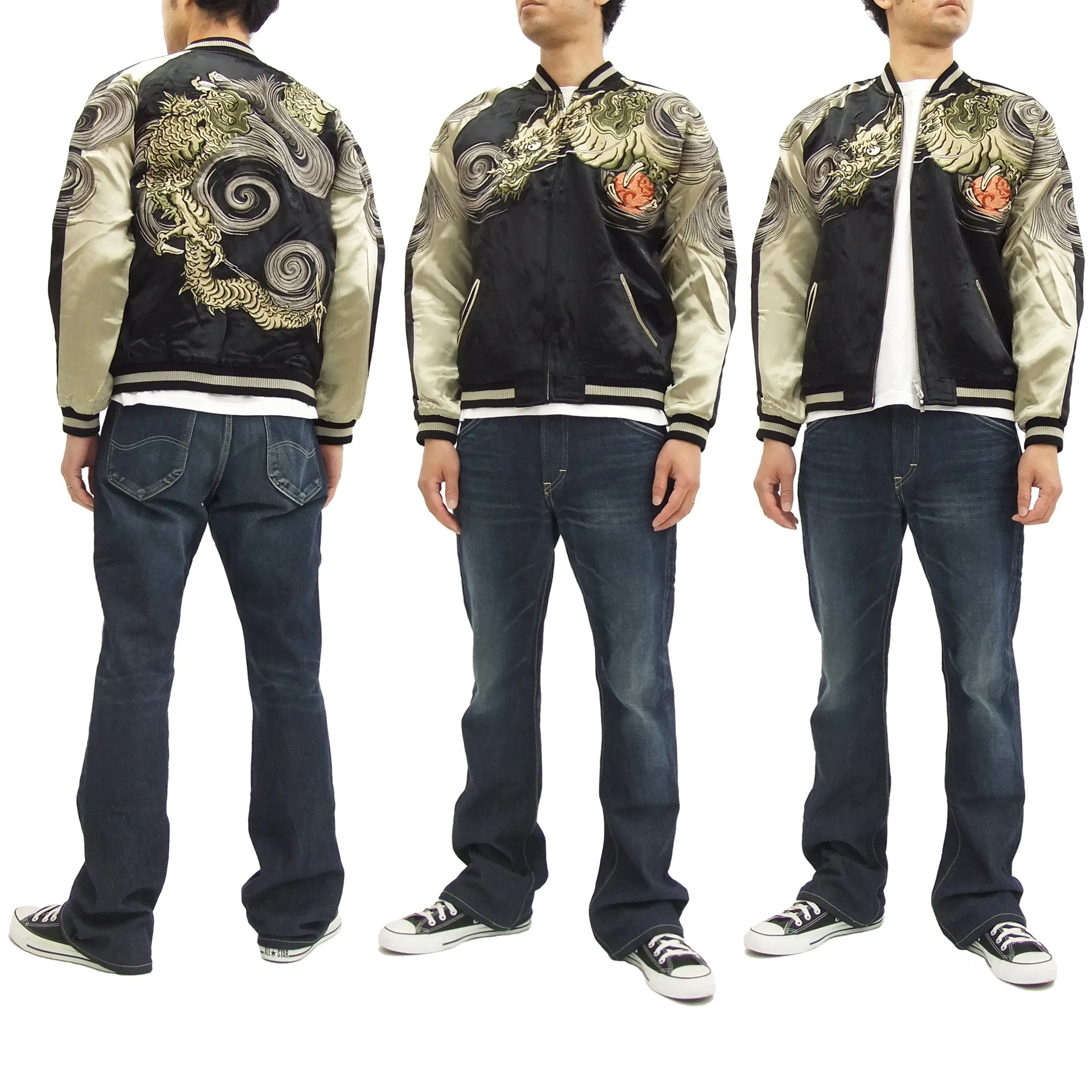 Hanatabi Gakudan Men's Japanese Souvenir Jacket Japanese Dragon Sukajan Script SSJ-001