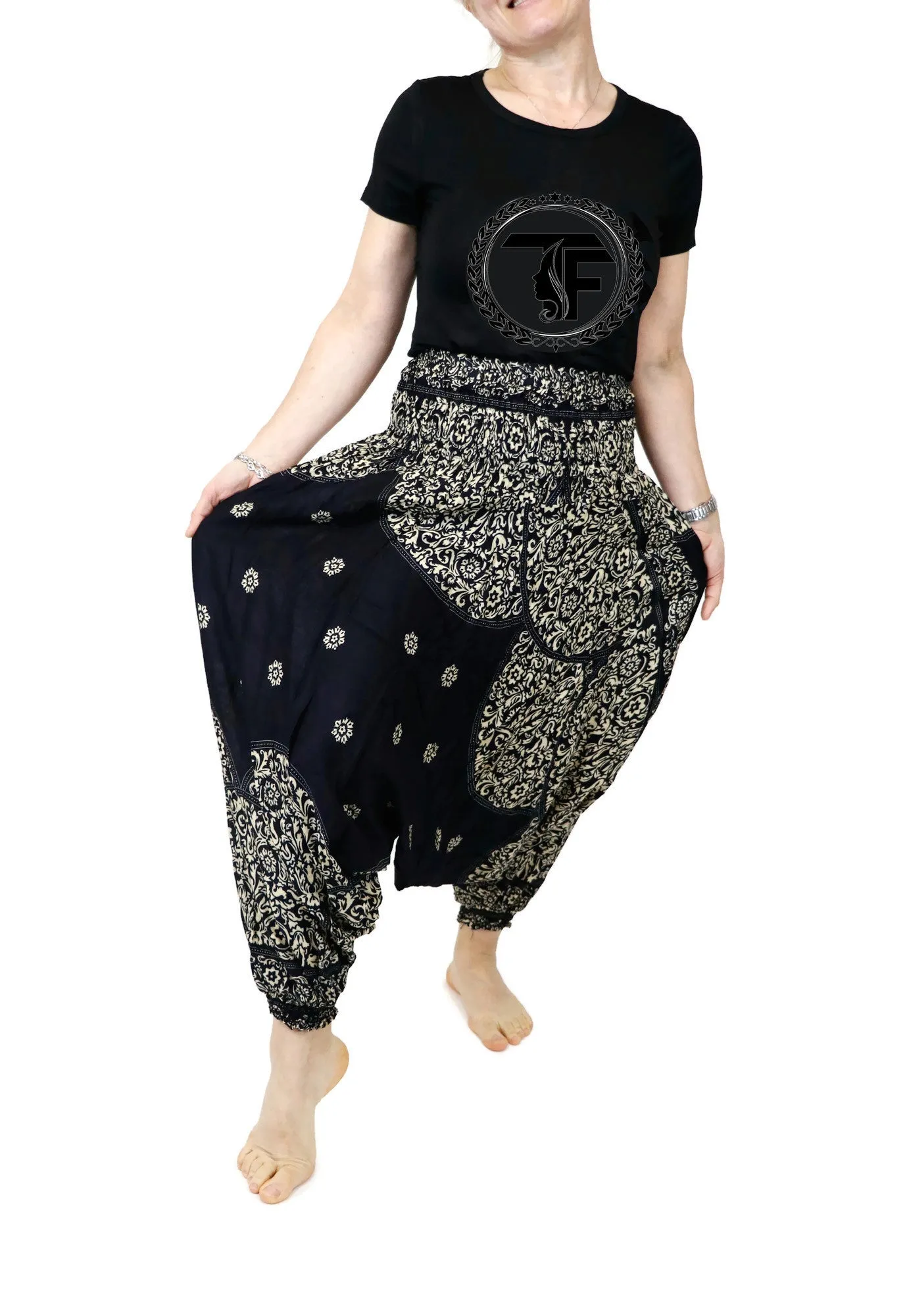 Harem Pants Mandala Women Hippie Yoga Pants Comfy Loungewear Gypsy Boho Loose Baggy Festival Drop Crotch Jumpsuits Rompers