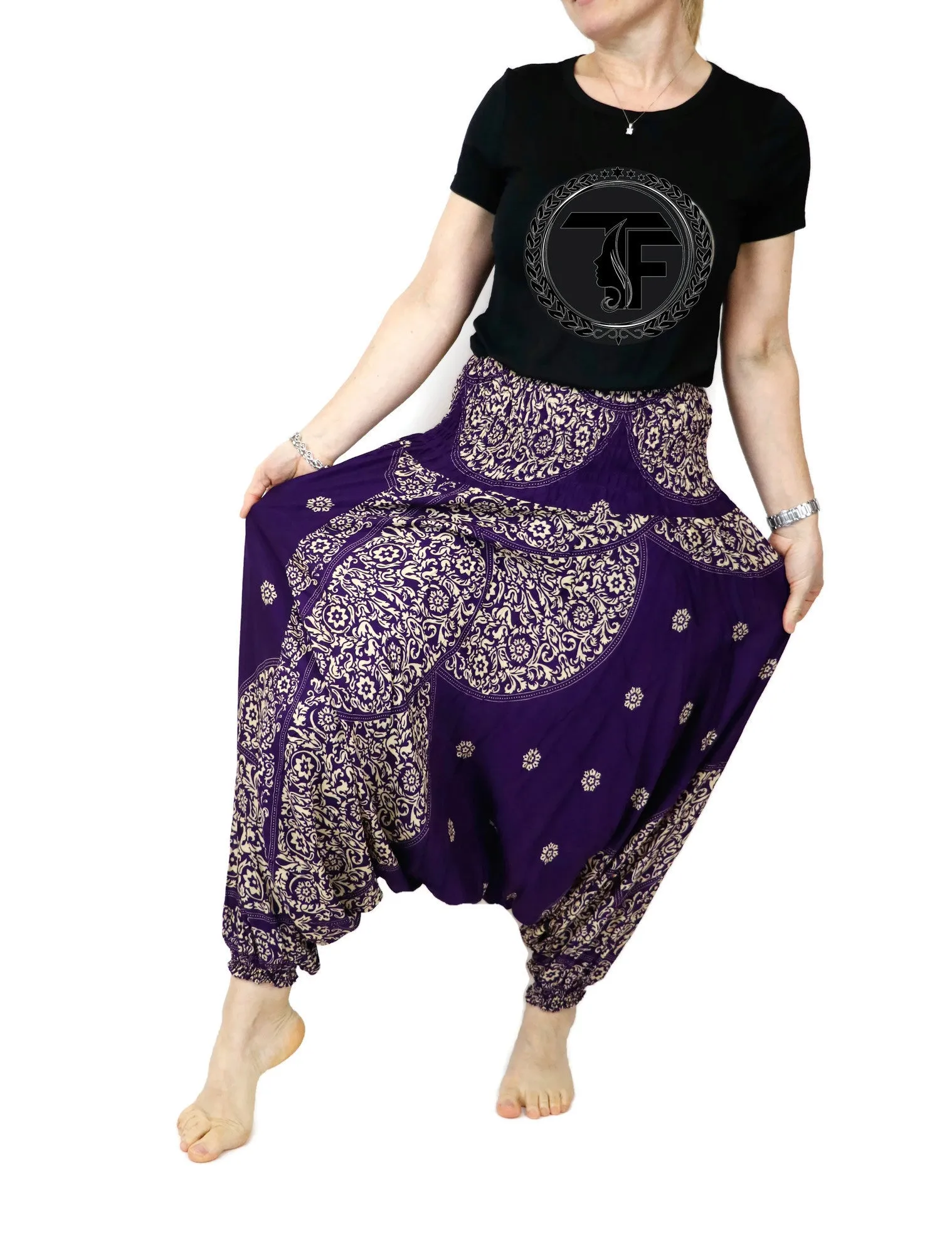 Harem Pants Mandala Women Hippie Yoga Pants Comfy Loungewear Gypsy Boho Loose Baggy Festival Drop Crotch Jumpsuits Rompers