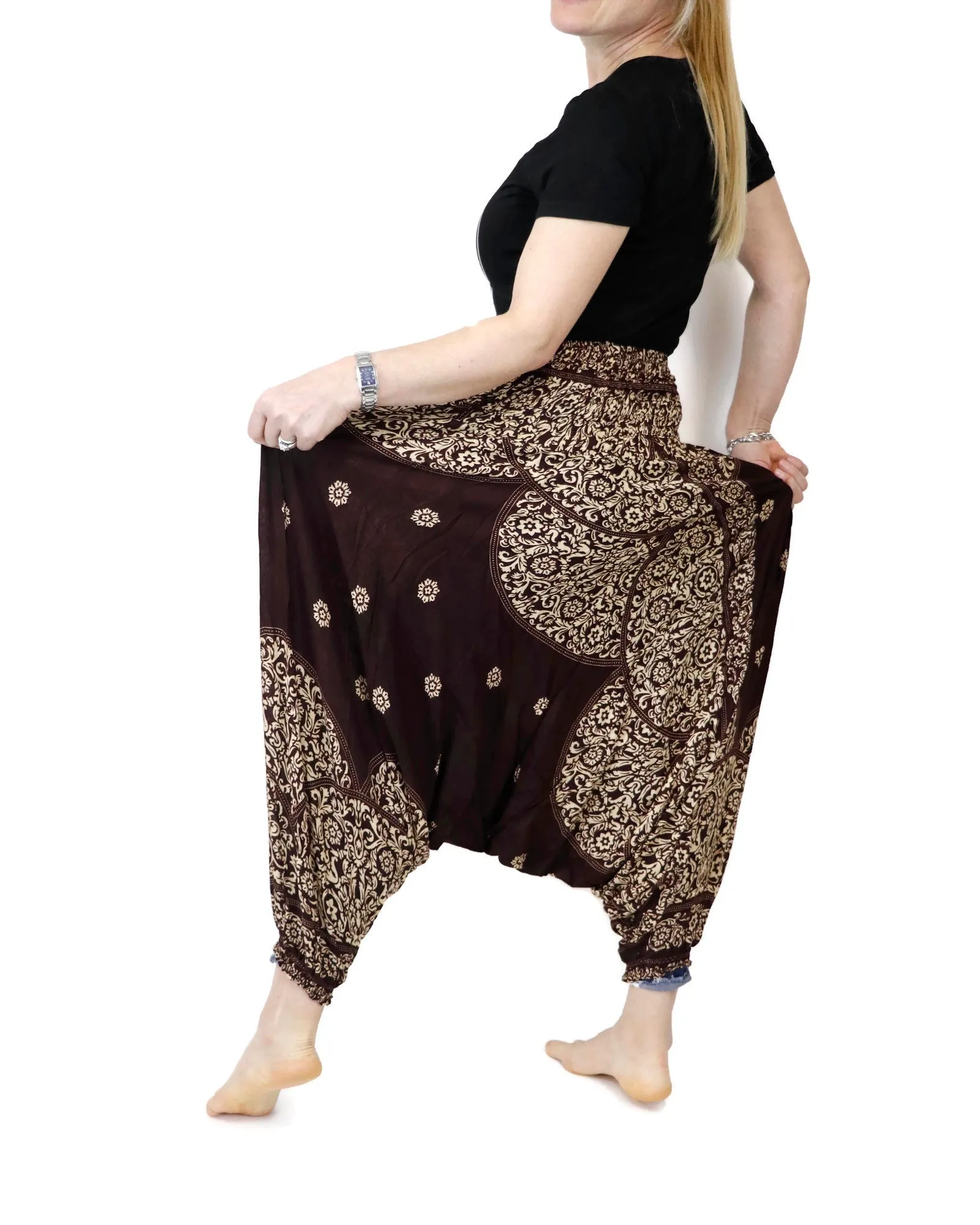 Harem Pants Mandala Women Hippie Yoga Pants Comfy Loungewear Gypsy Boho Loose Baggy Festival Drop Crotch Jumpsuits Rompers