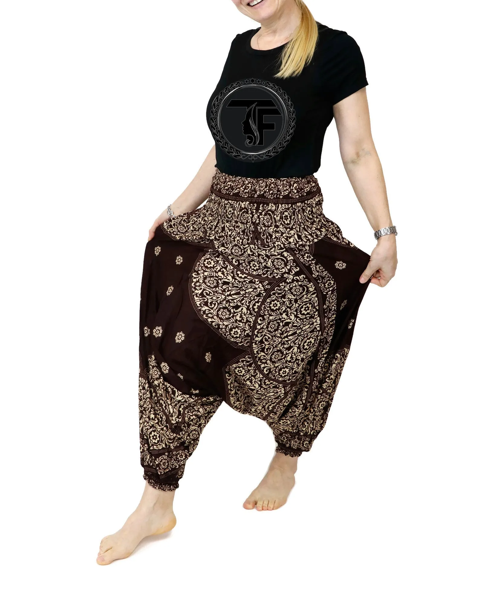 Harem Pants Mandala Women Hippie Yoga Pants Comfy Loungewear Gypsy Boho Loose Baggy Festival Drop Crotch Jumpsuits Rompers