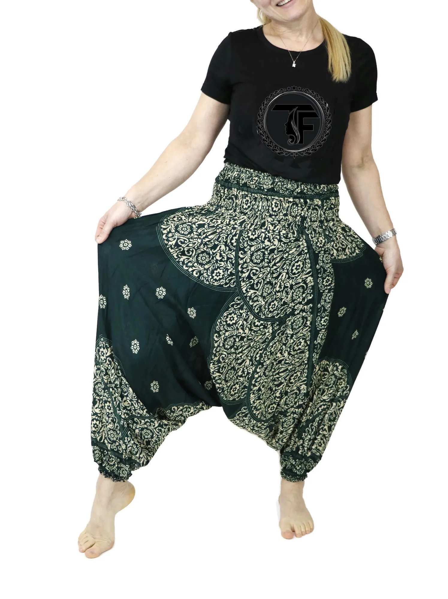 Harem Pants Mandala Women Hippie Yoga Pants Comfy Loungewear Gypsy Boho Loose Baggy Festival Drop Crotch Jumpsuits Rompers