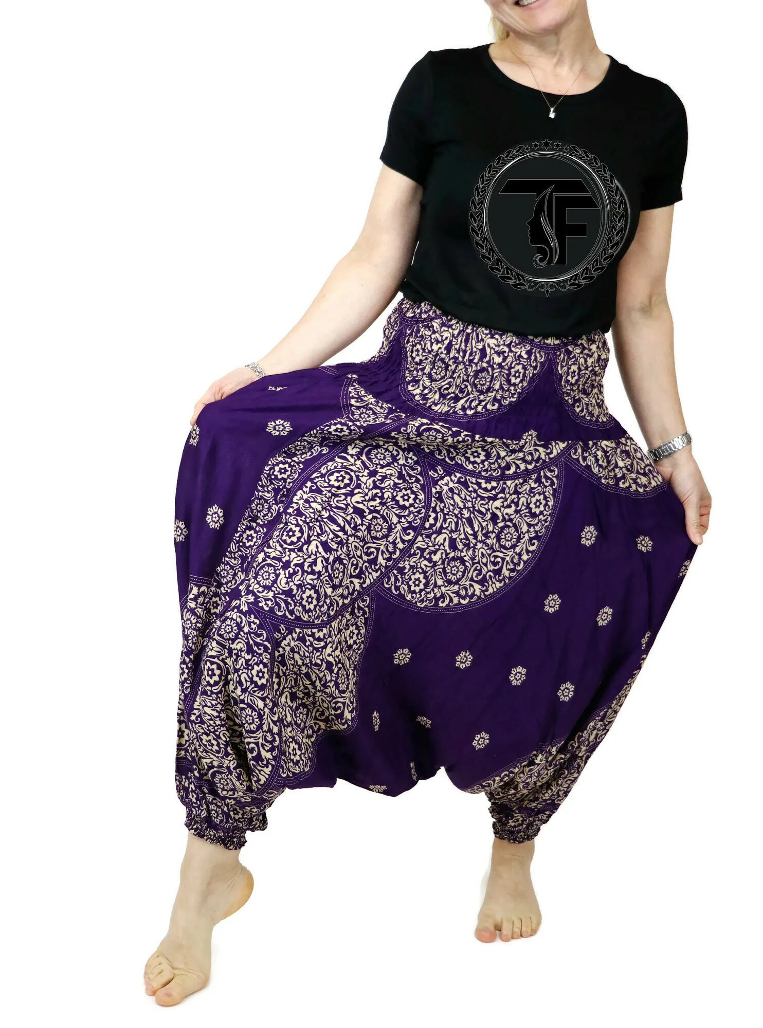 Harem Pants Mandala Women Hippie Yoga Pants Comfy Loungewear Gypsy Boho Loose Baggy Festival Drop Crotch Jumpsuits Rompers