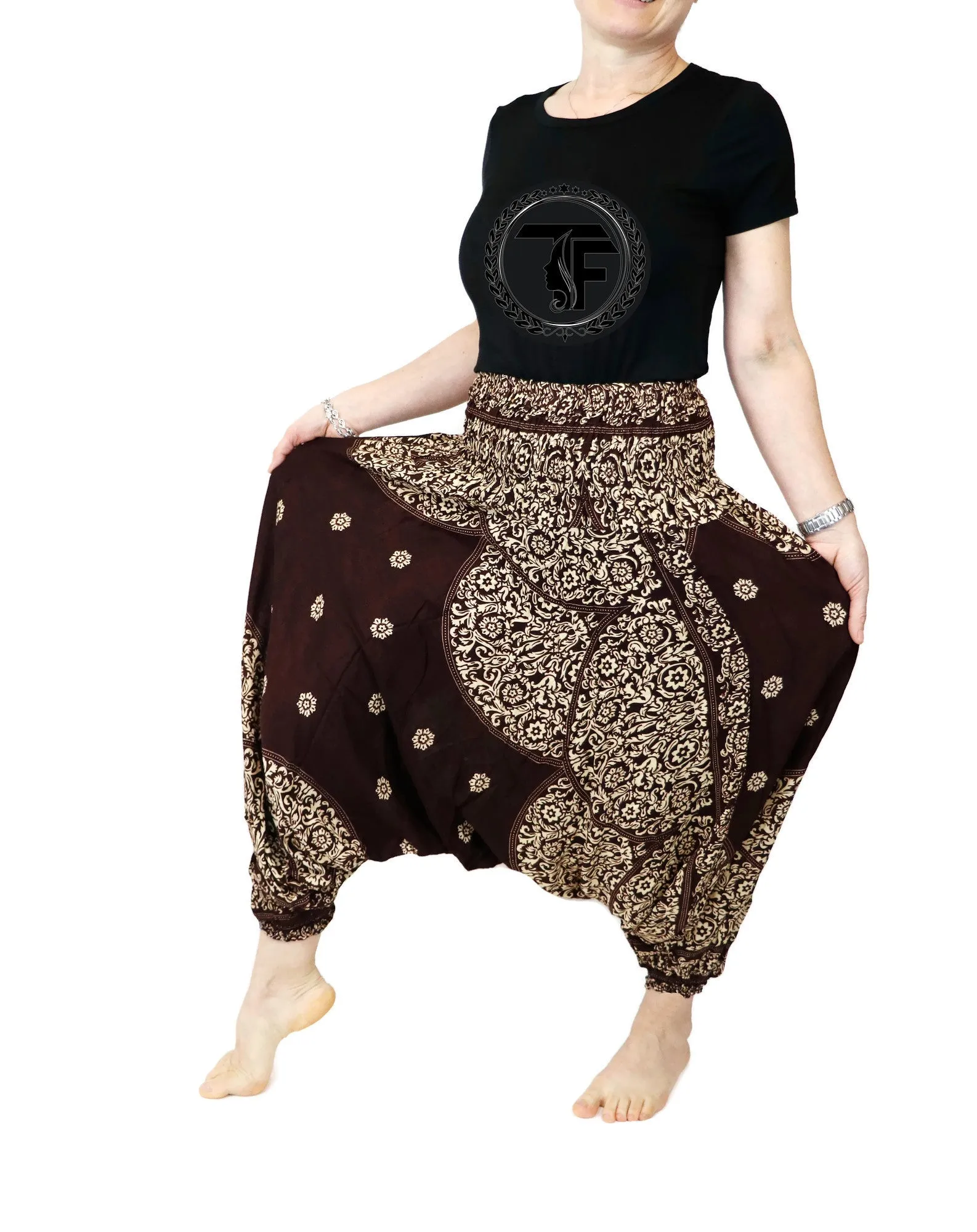 Harem Pants Mandala Women Hippie Yoga Pants Comfy Loungewear Gypsy Boho Loose Baggy Festival Drop Crotch Jumpsuits Rompers