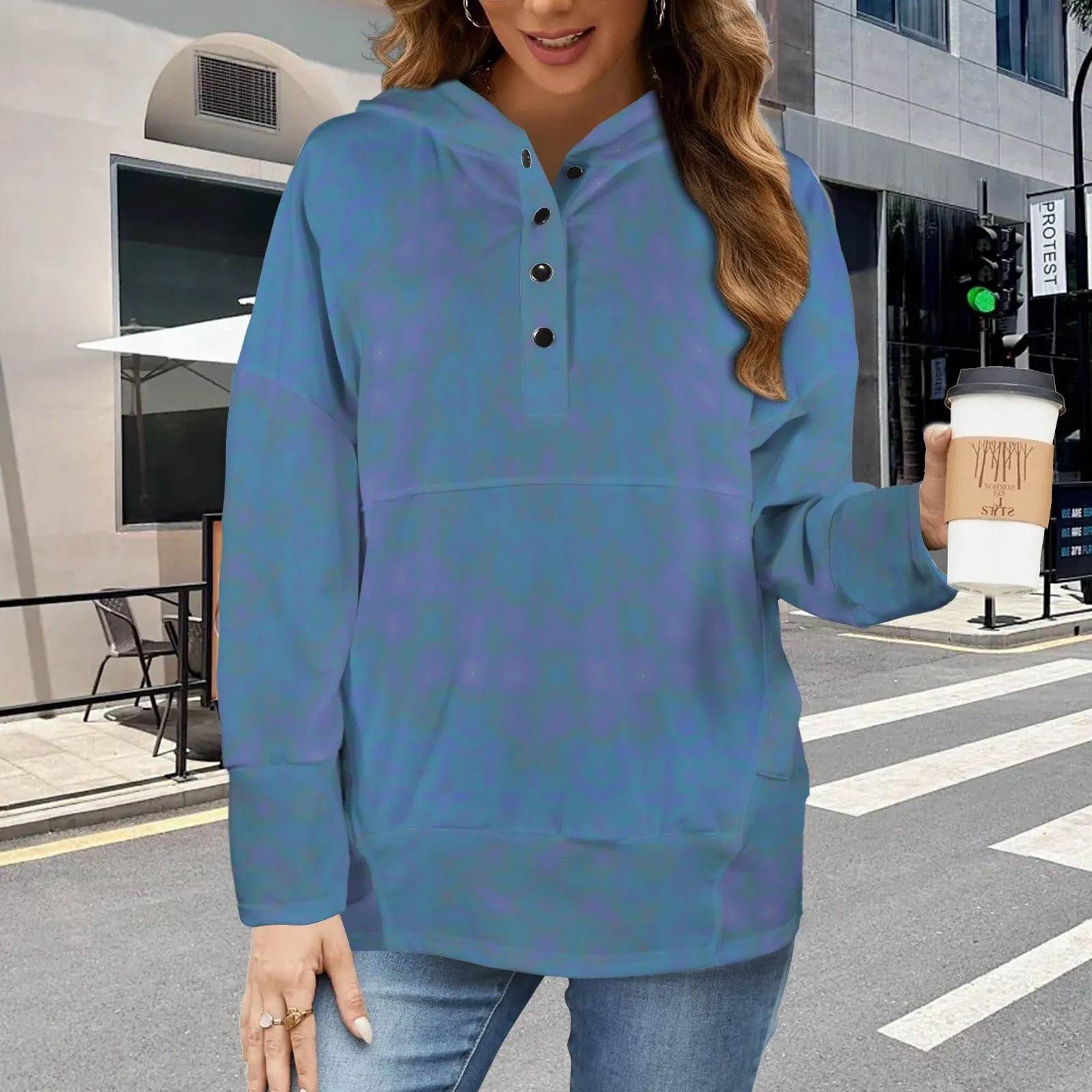 Hooded Pullover Blue Purple Watercolor