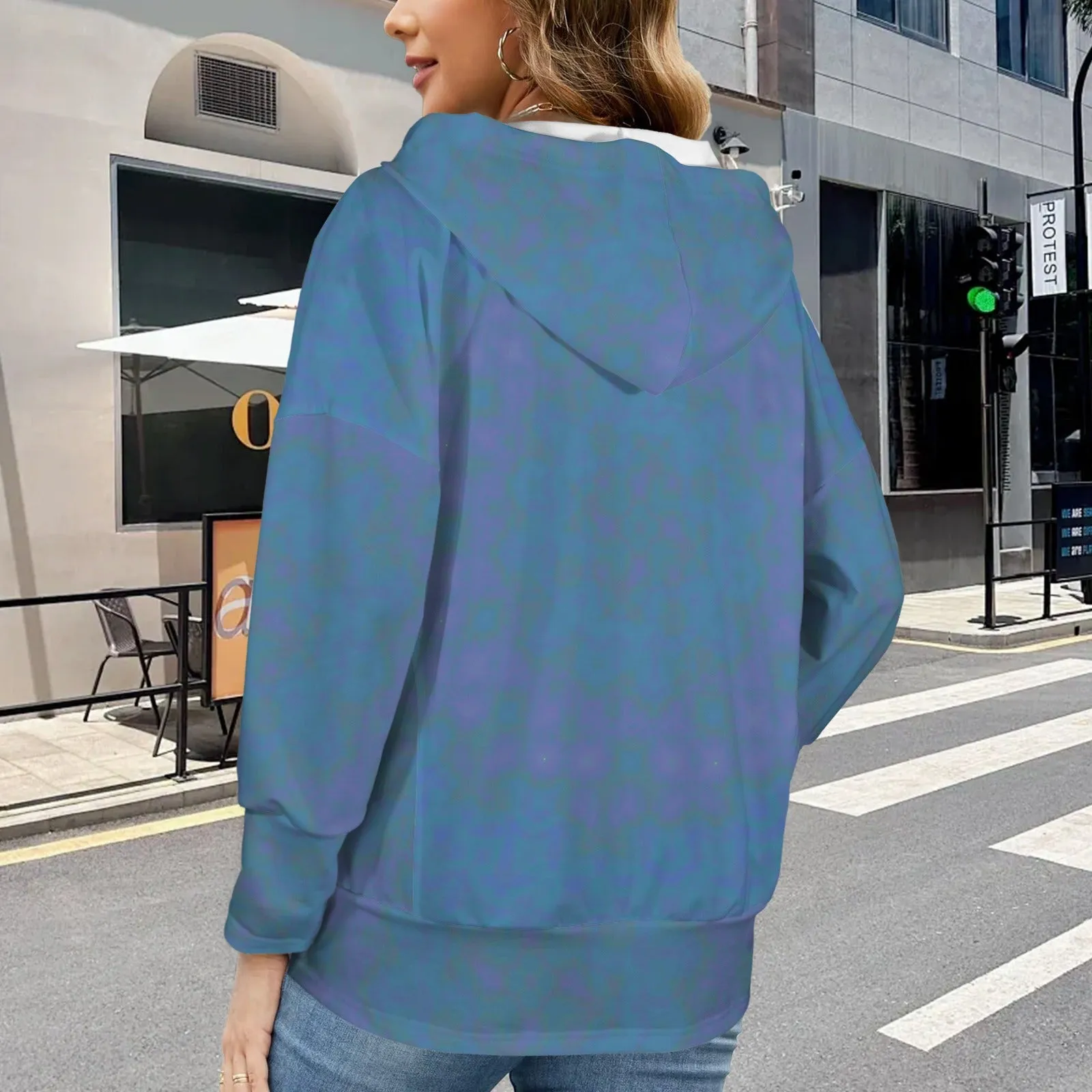 Hooded Pullover Blue Purple Watercolor