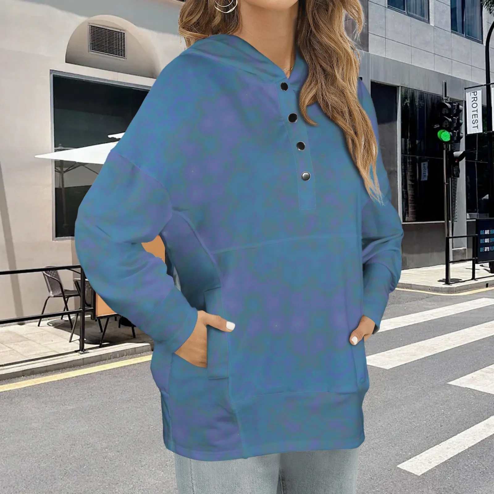 Hooded Pullover Blue Purple Watercolor