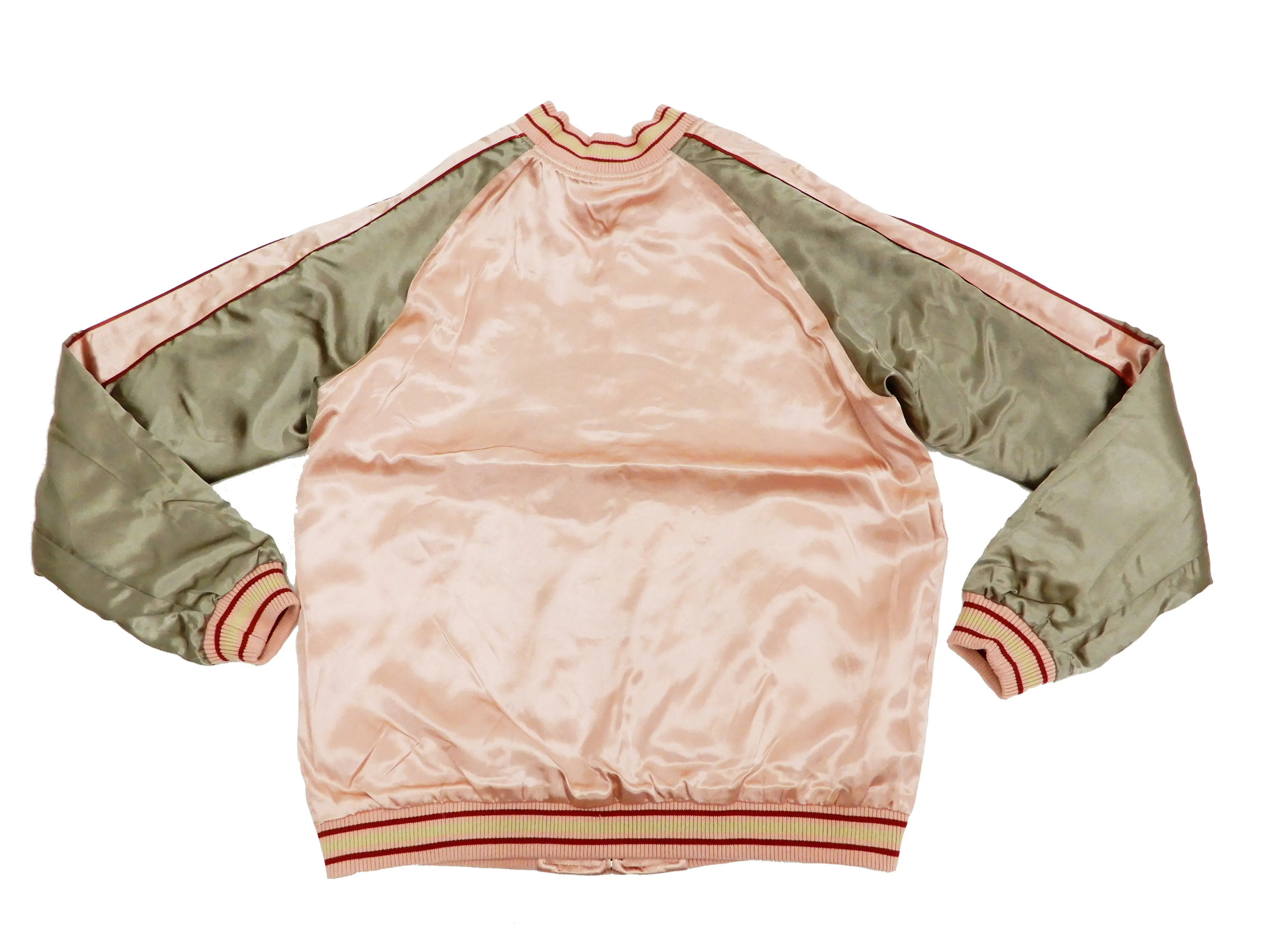Japanesque Mens Japanese Souvenir Jacket Goldfish Bowl Sukajan 3RSJ-045 Pink/Beige