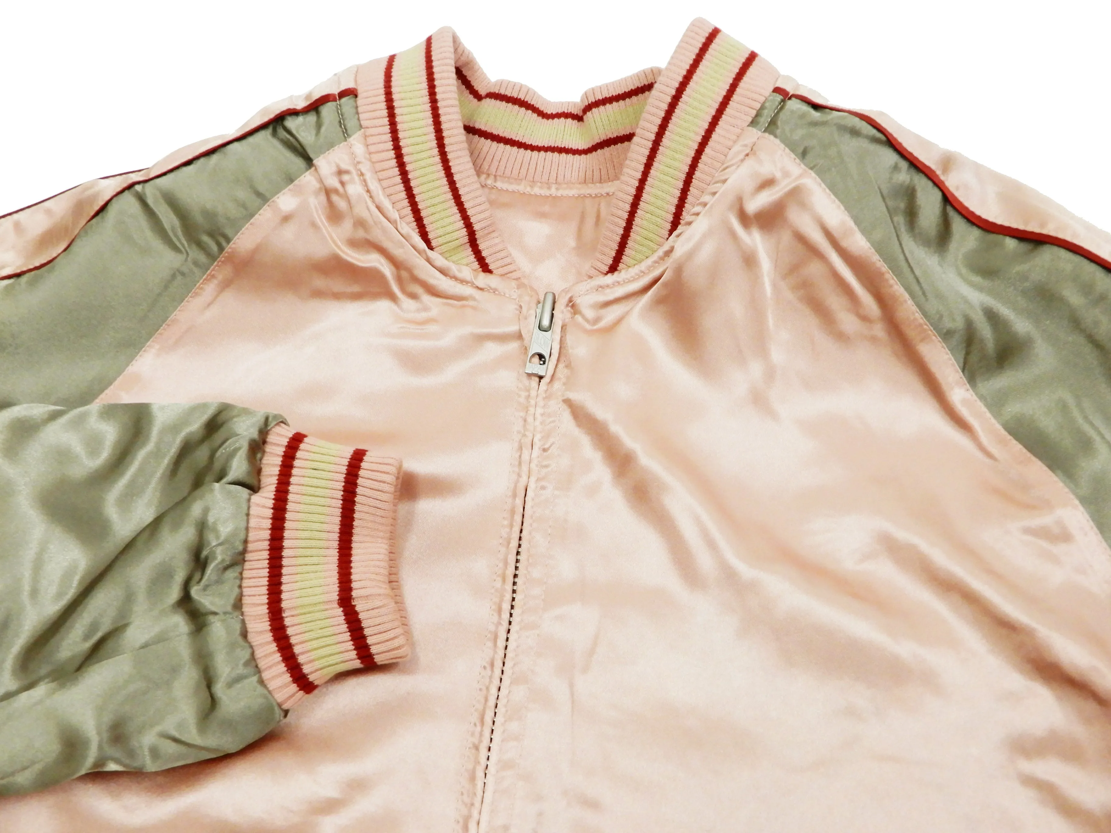 Japanesque Mens Japanese Souvenir Jacket Goldfish Bowl Sukajan 3RSJ-045 Pink/Beige