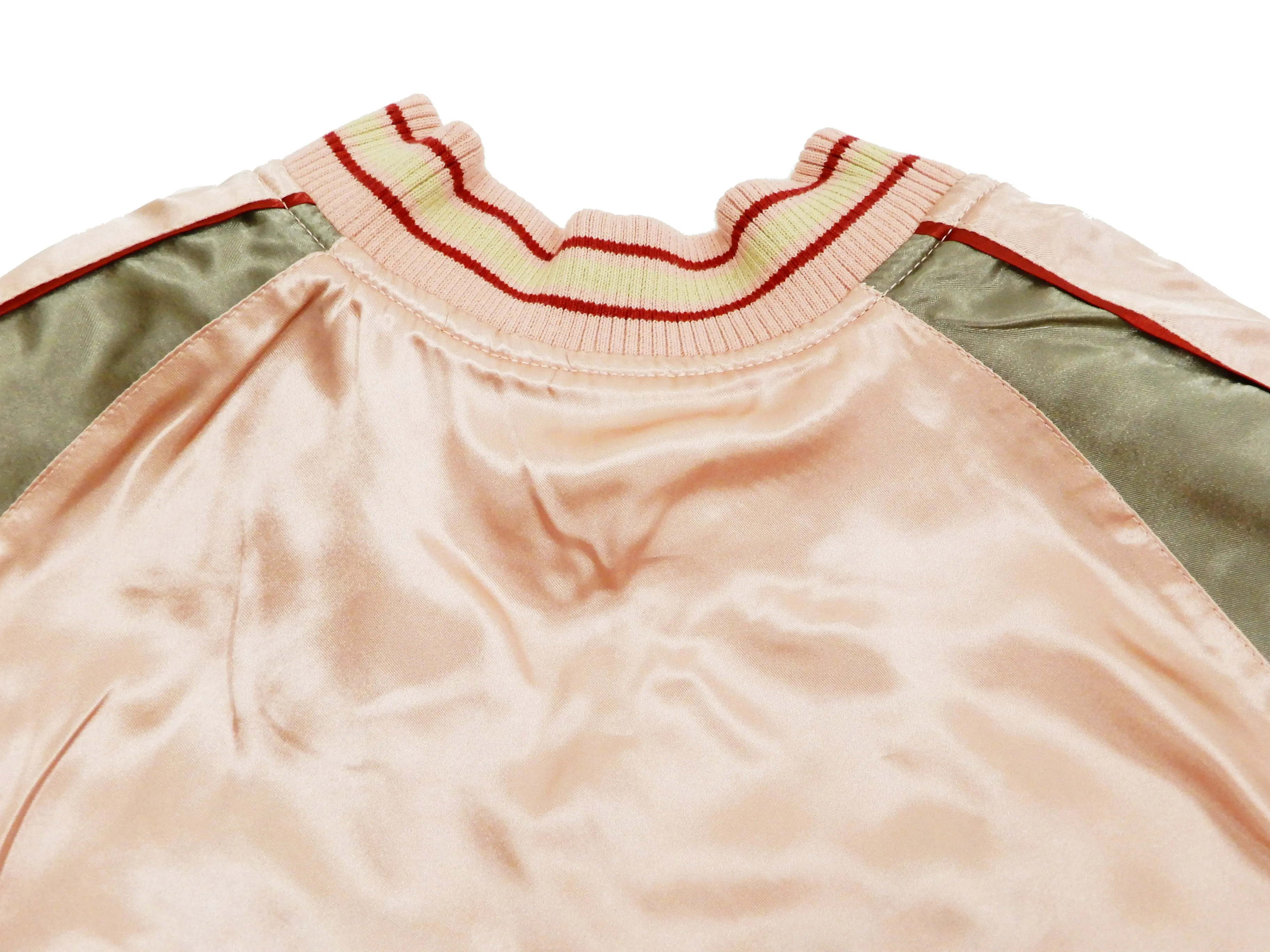 Japanesque Mens Japanese Souvenir Jacket Goldfish Bowl Sukajan 3RSJ-045 Pink/Beige