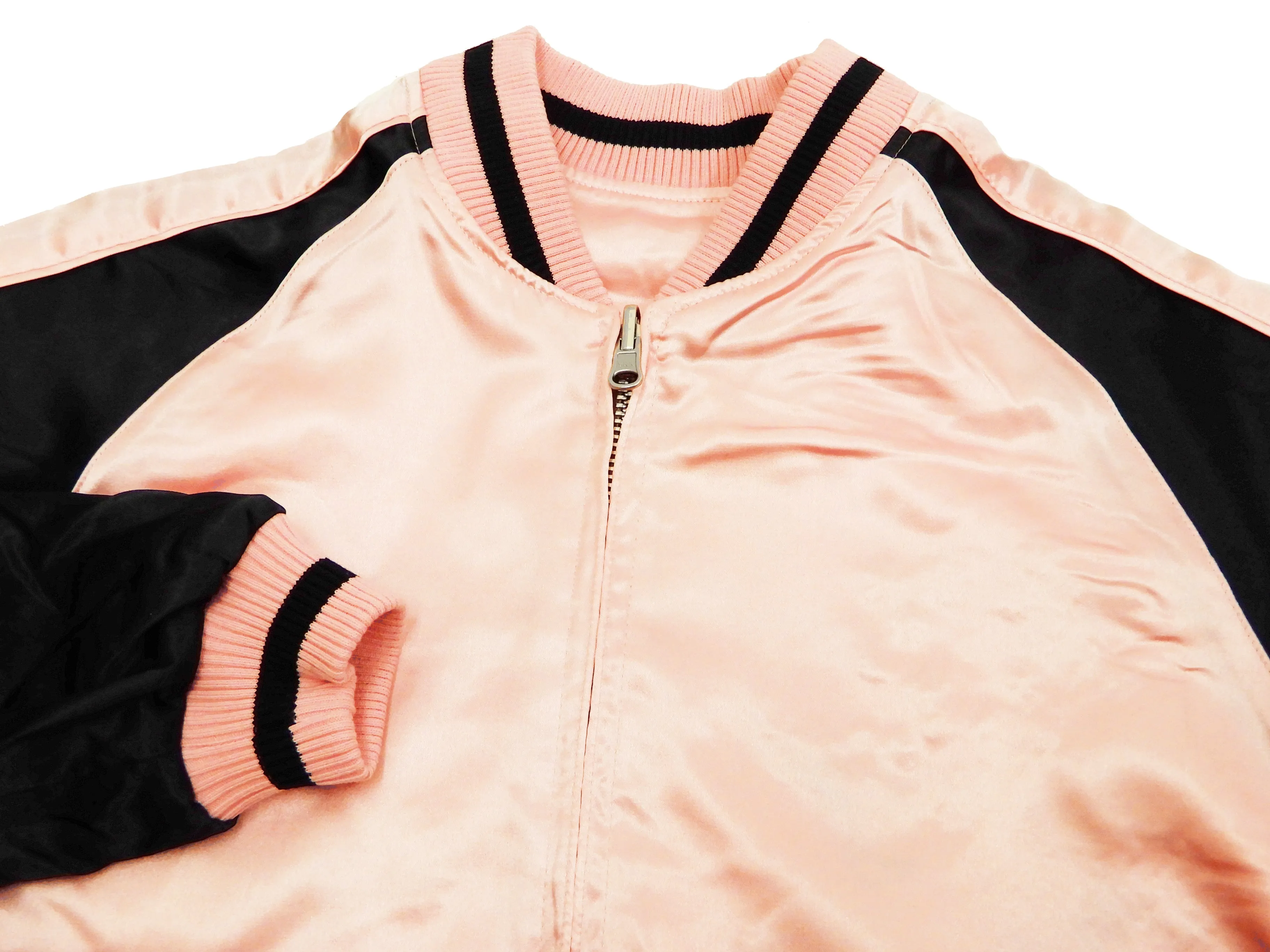 Japanesque Sukajan Men's Japanese Souvenir Jacket Crane 3RSJ-302 Pink/Black